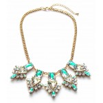 Geometric Glass Stone Floral Statement Necklace